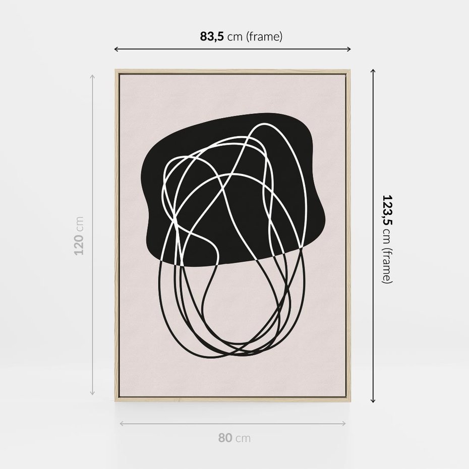 Obraz w ramie 80x120 - Abstrakcyjne Harmonie - abstrakcyjne szkicowane linie, minimalizm - rama drewno