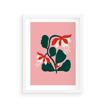 Plakat w ramie 30x40 - Migotliwa Kreatywność - abstrakcyjne kwiaty, różowe tło - rama biała