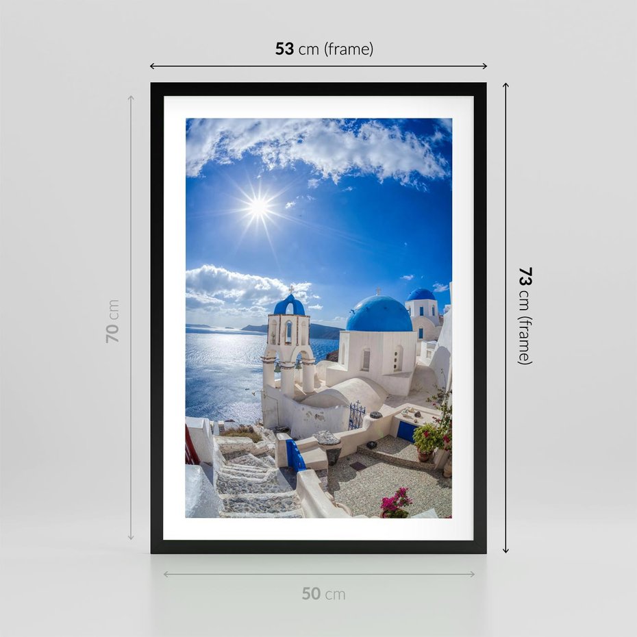 Plakat w ramie 50x70 - Uroki Santorini we Włoszech - Santorini, Włochy - rama czarna
