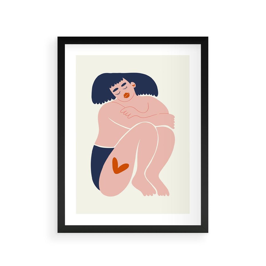 Plakat w ramie 30x40 - Melodia snów na płótnie - zakochana kobieta, graficzny obraz - rama czarna