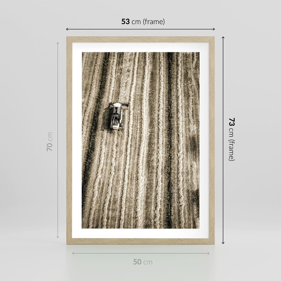 Plakat w ramie 50x70 - Sepia na Polu - kombajn, pole - rama drewno