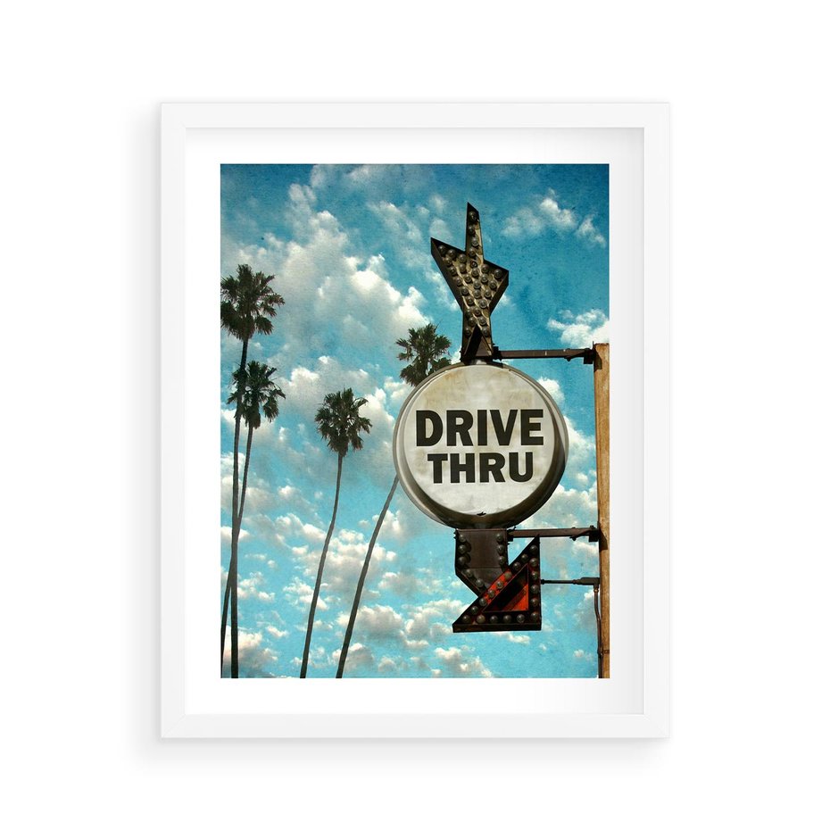 Plakat w ramie 40x50 - Znaki Palm: Relaksująca Oaza - znak, palmy - rama biała