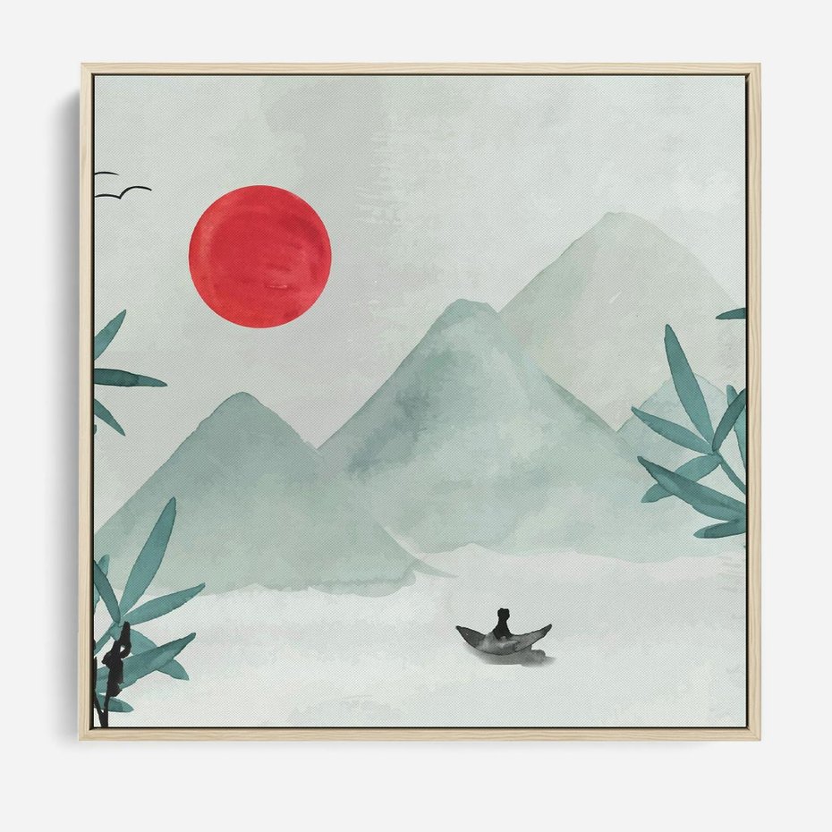 Obraz w ramie 50x50 - Zaklęte Wzgórza - krajobraz, japonia - rama drewno