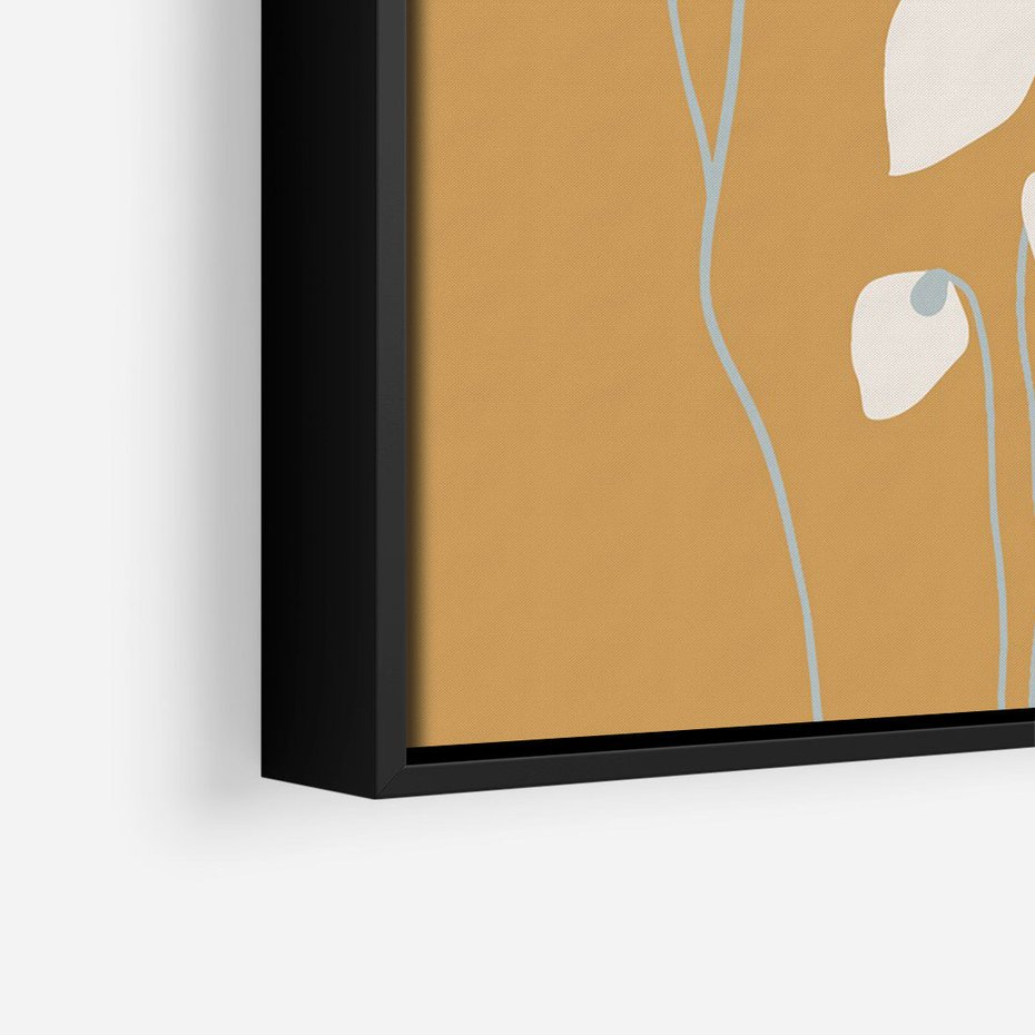 Obraz w ramie 50x70 - Kwiatowy Spektakl - minimalistyczne kwiaty, na pomarańczowym tle - rama czarna