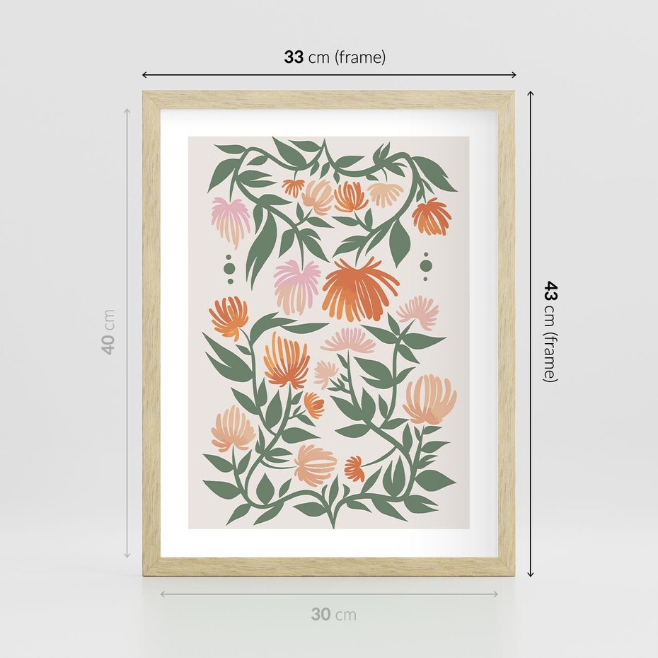 Plakat w ramie 30x40 - Kwiatowe Odbicia - kwiaty polne, plakat - rama drewno