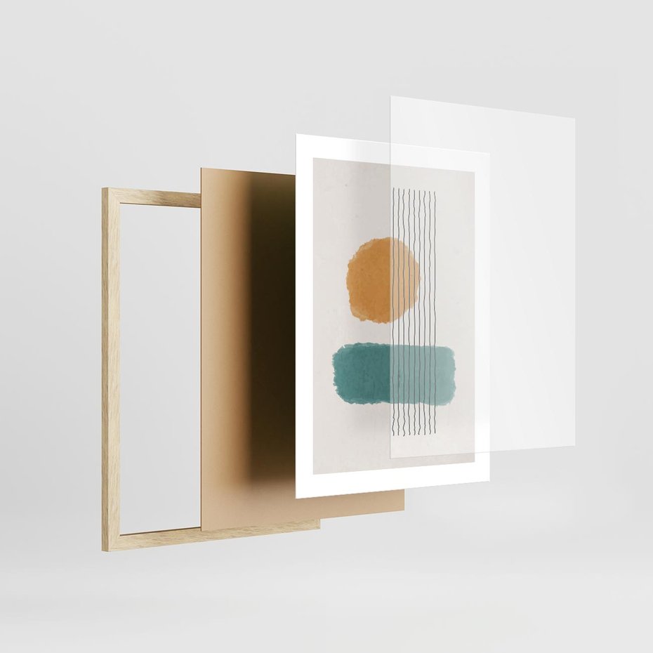 Plakat w ramie 30x40 - Wibracje Barw - abstrakcyjne akwarelowe plamy, nieregularne kreski - rama drewno