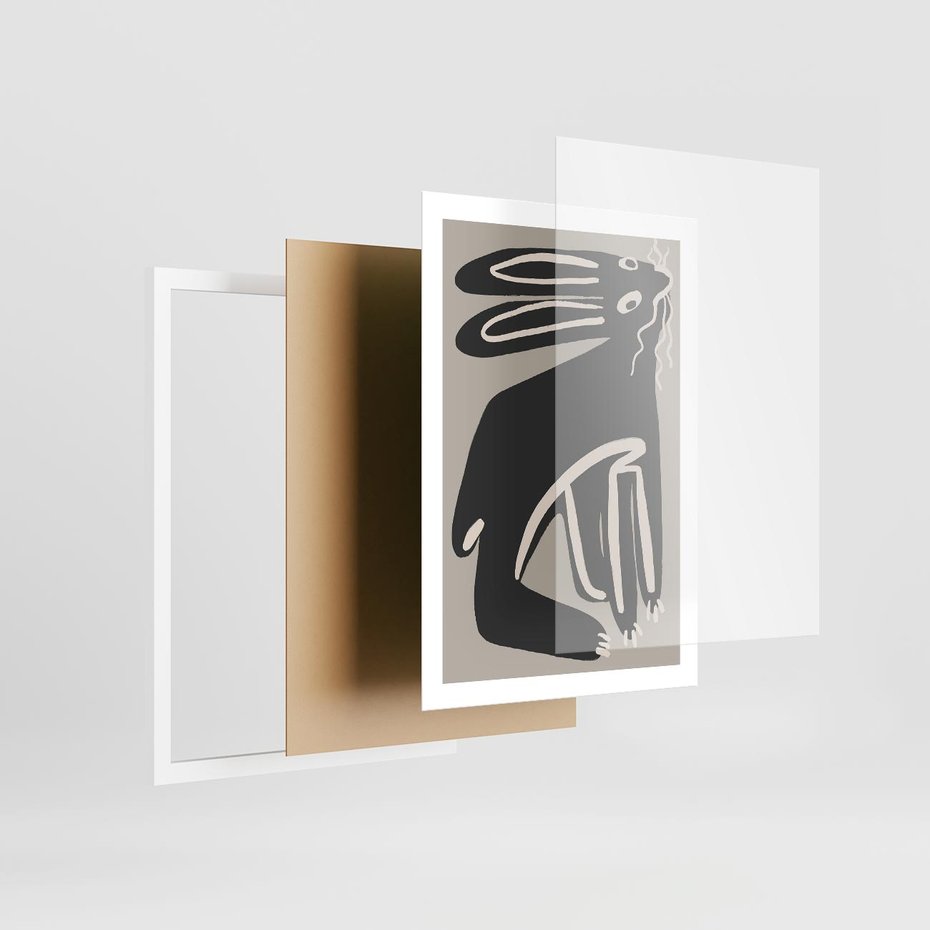 Plakat w ramie 50x70 - Konturujące Struktury - skandynawska sztuka, królik - rama biała