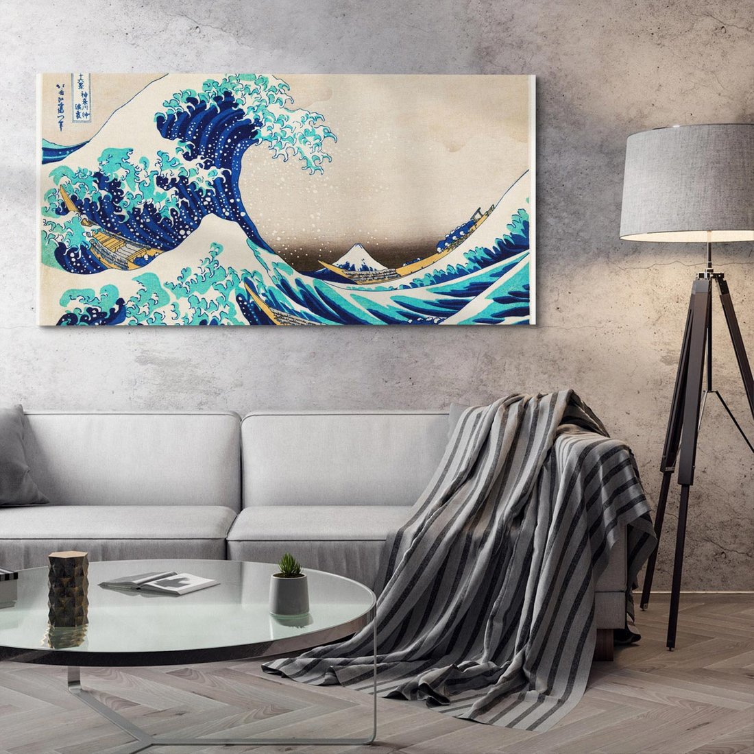Obraz na płótnie 140x70 - "Wielka Fala u wybrzeży Kanagawy" Katsushiki Hokusai - Reprodukcja - reprodukcja, obraz na płótnie