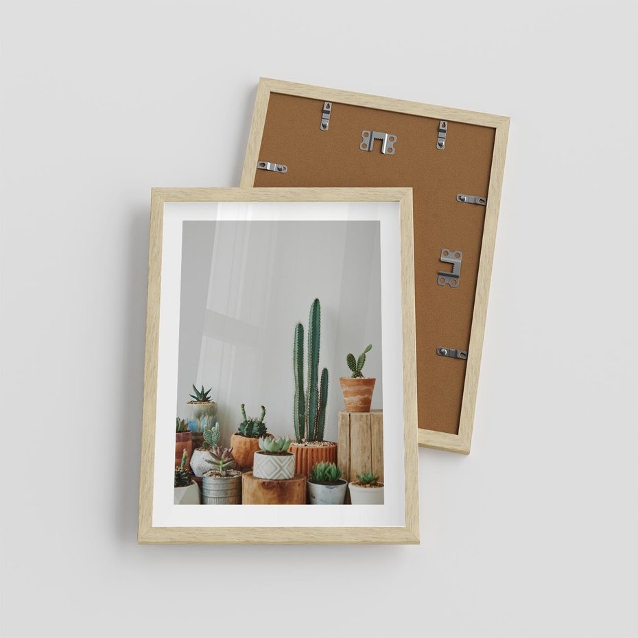 Plakat w ramie 30x40 - Naturalna Harmonia - kaktusy, liście - rama drewno