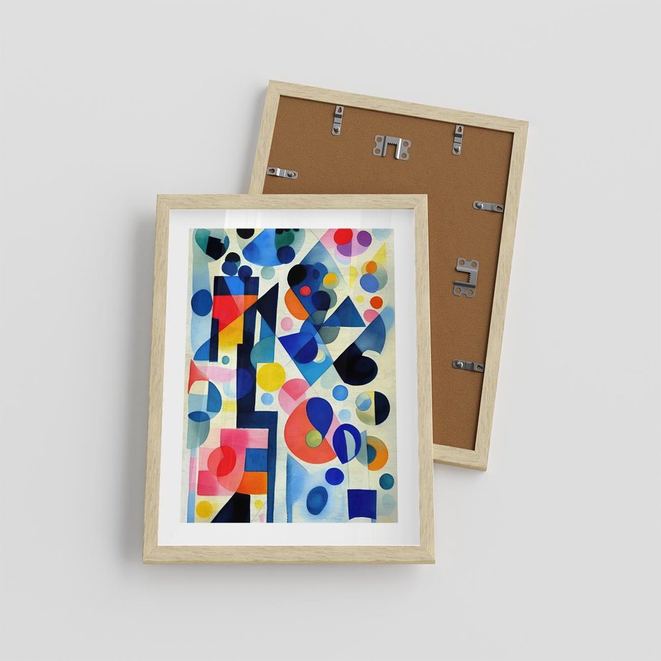 Plakat w ramie 30x40 - Księga Akwarelowych Przeniknięć - abstrakcyjny obraz, różne kolorowe kształty - rama drewno