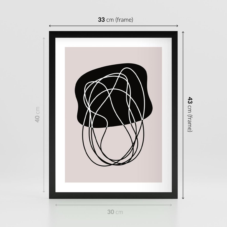 Plakat w ramie 30x40 - Abstrakcyjne Harmonie - abstrakcyjne szkicowane linie, minimalizm - rama czarna