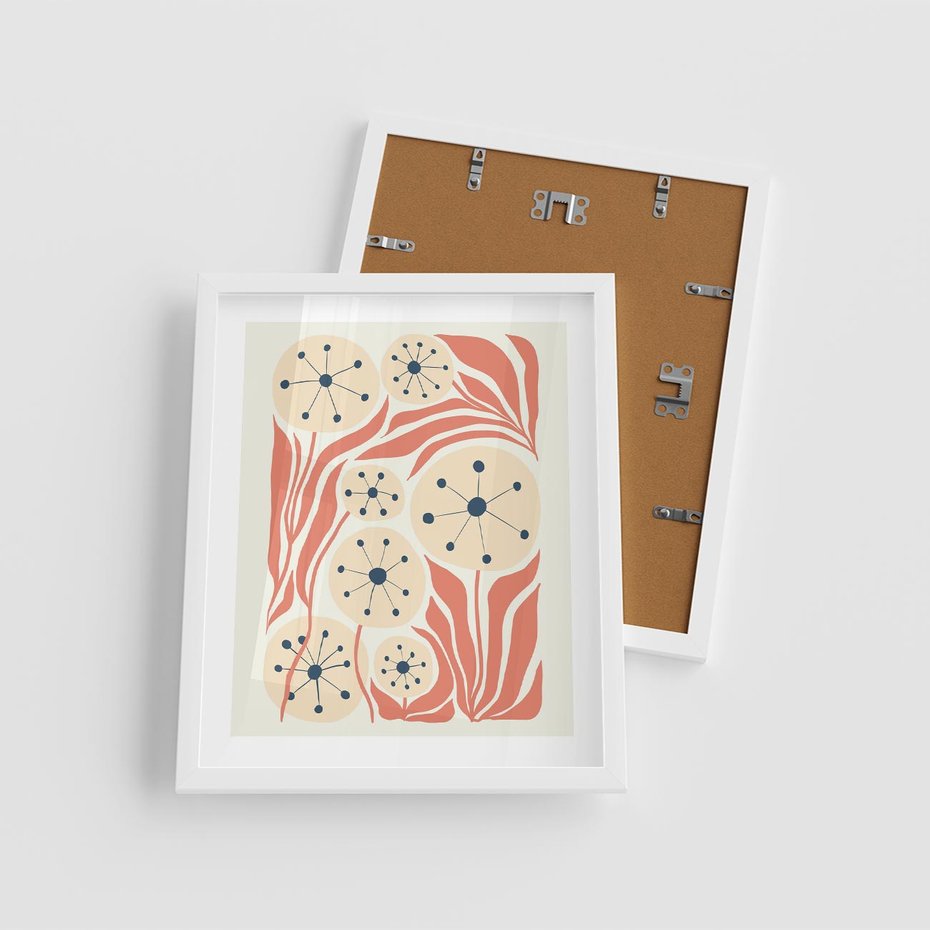 Plakat w ramie 40x50 - Impresje Harmonii - abstrakcyjne kwiaty, rośliny - rama biała