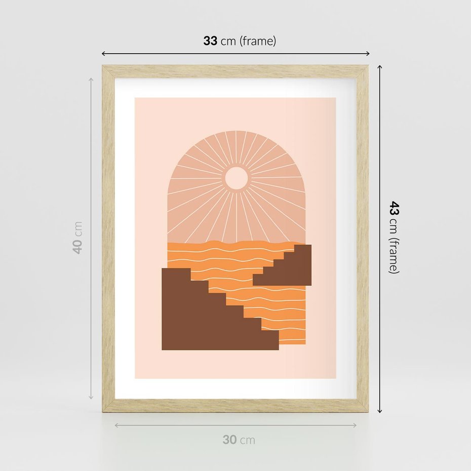 Plakat w ramie 30x40 - Słoneczne Inspiracje w Stylu Boho - boho grafika, słońce - rama drewno