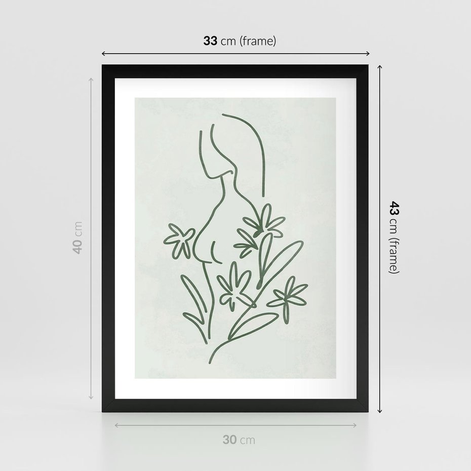 Plakat w ramie 30x40 - Odbicia Zielonego Raju - zielony odcień, abstrakcja - rama czarna