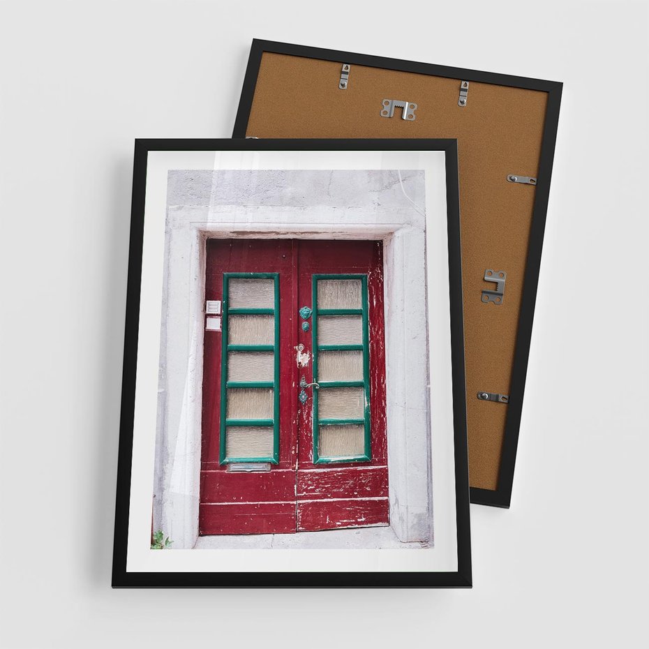 Plakat w ramie 50x70 - Retro Przez Drzwi - drzwi, retro - rama czarna