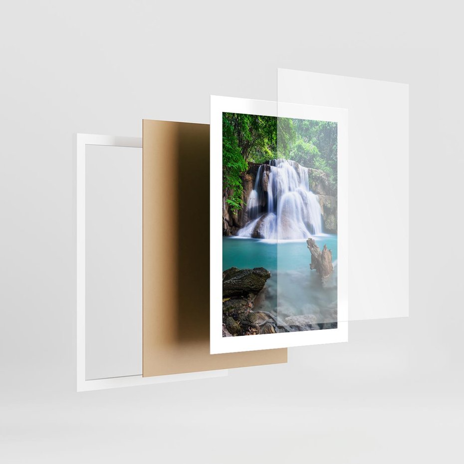 Plakat w ramie 30x40 - Abstrakcyjna nowoczesność - wodospad, woda - rama biała
