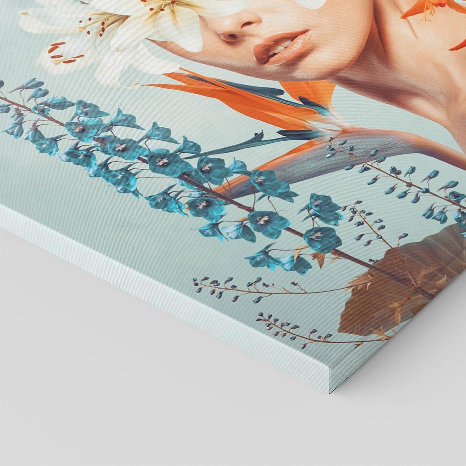 Obraz na płótnie 100x70 - Kwiatowa Enklawa Uroku - kolaż, nierealna kompozycja