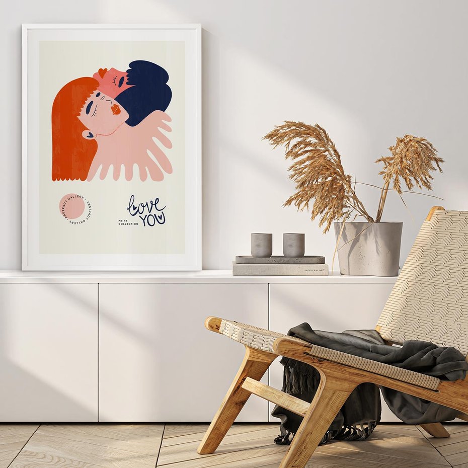 Plakat w ramie 40x50 - Rondo melancholii - para zakochanych, graficzny obraz - rama biała