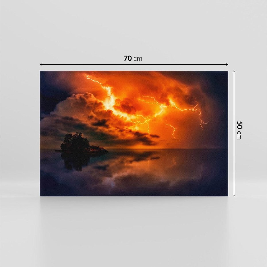 Obraz na płótnie 70x50 - Burza nad morzem z piorunem - burza, piorun