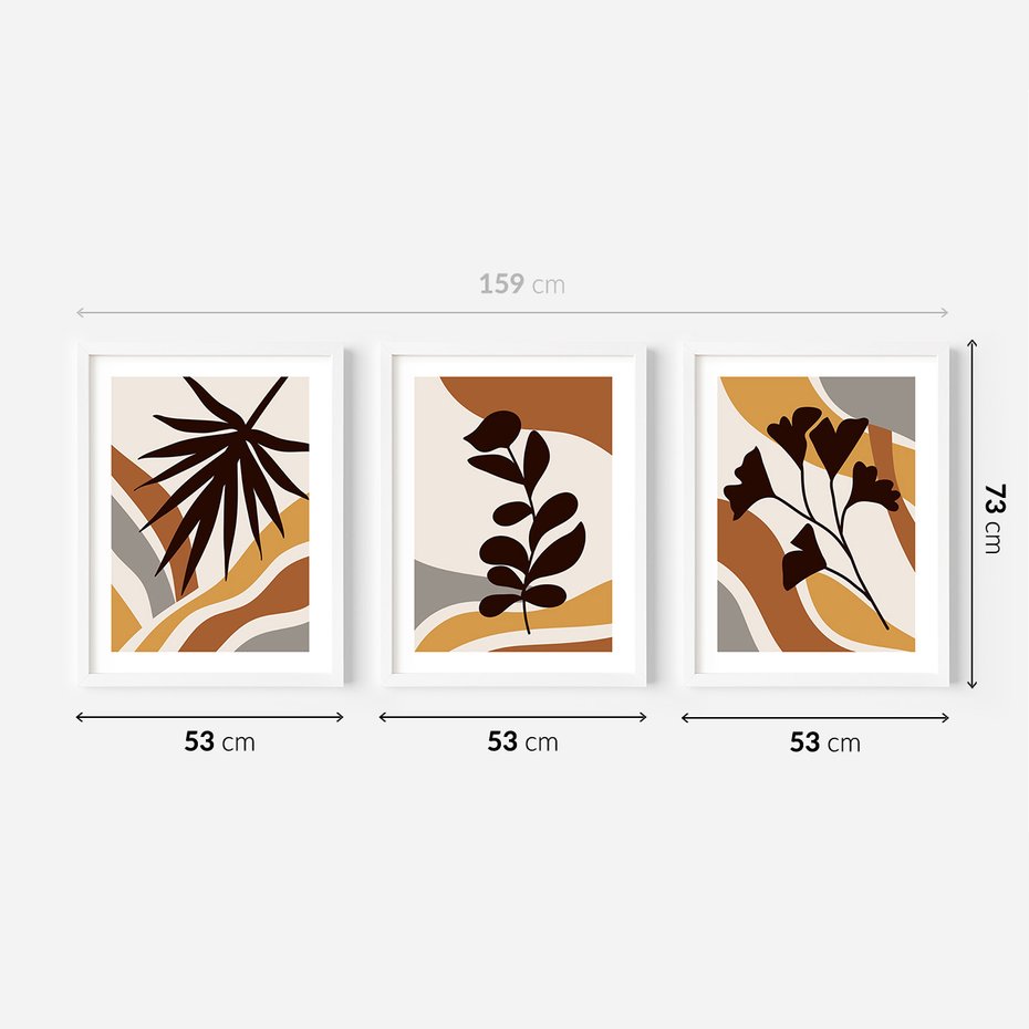 Zestaw obrazy w ramie 50x70 galeria - Liście, kwiaty, boho - rama biała