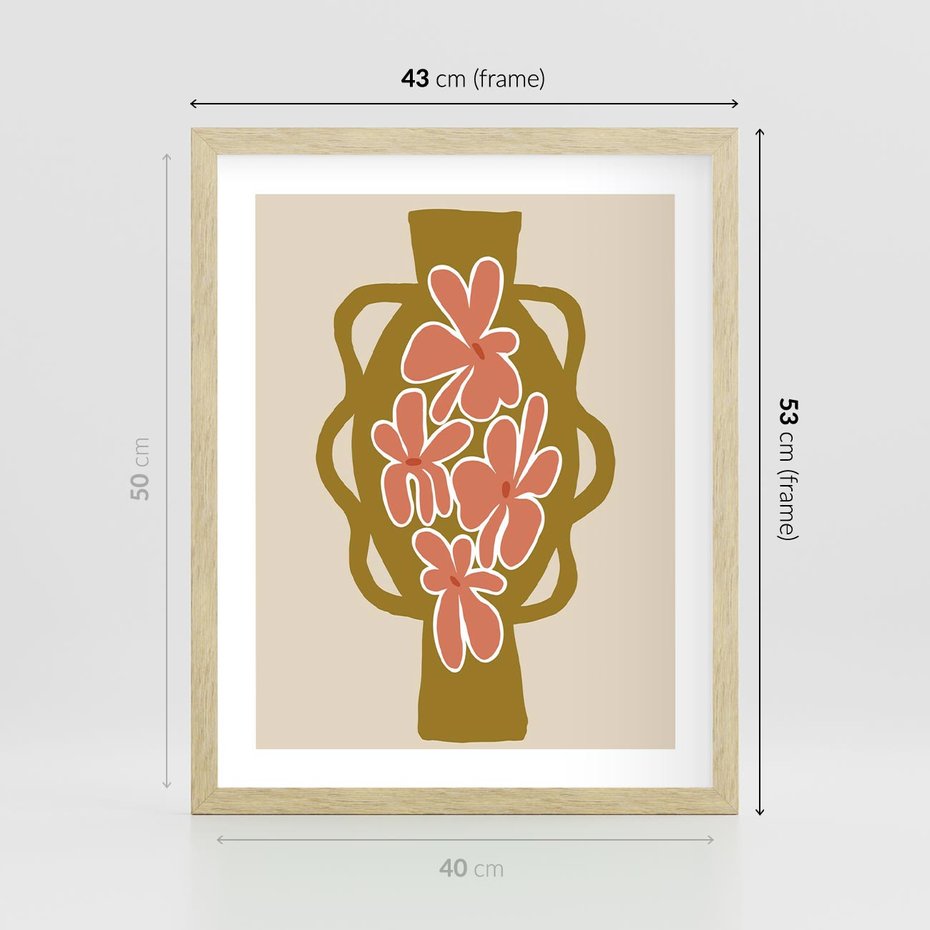Plakat w ramie 40x50 - Rozbijające Formy - abstrakcyjny plakat, kwiaty na wazonie - rama drewno
