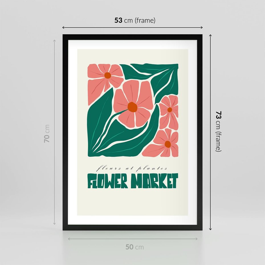 Plakat w ramie 50x70 - Retro Inspiracja - minimalistyczna kwiatowa kompozycja, pastelowe kolory - rama czarna