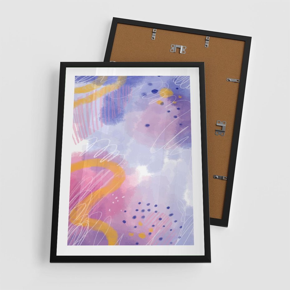 Plakat w ramie 50x70 - Migotliwe Wnętrza Kształtów - abstrakcyjny plakat, pastelowe kolory - rama czarna