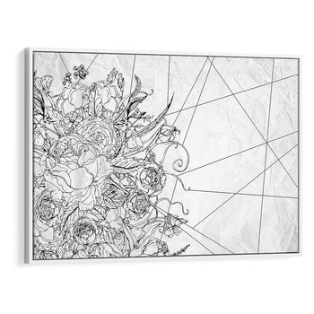 Obraz w ramie 100x70 - Refleksje w martwym punkcie - graficzny szkic, kompozycja kwiatów - rama biała