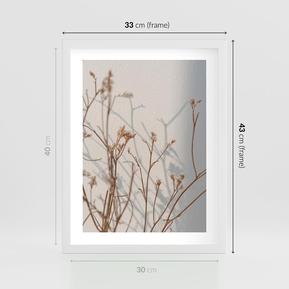 Plakat w ramie 30x40 - Boho gałązki suche - gałązki, suche - rama biała