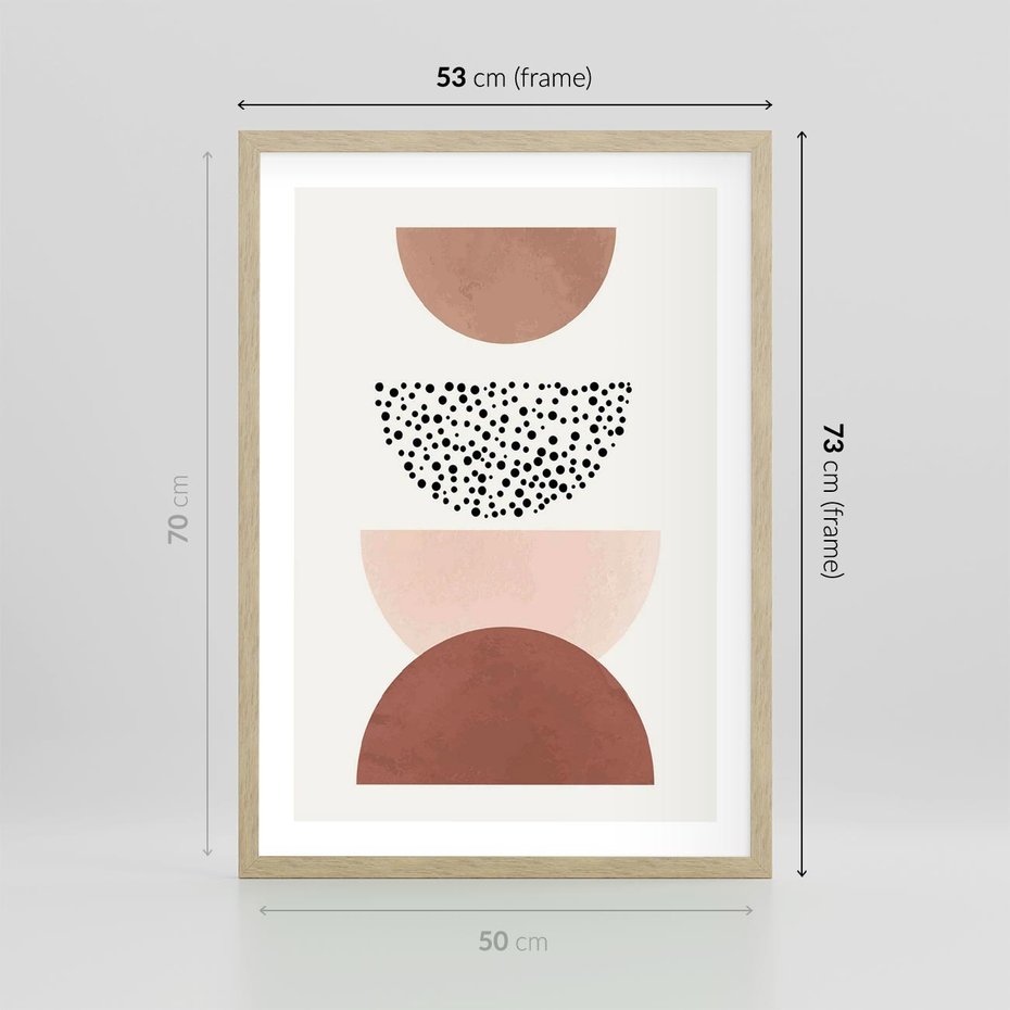 Plakat w ramie 50x70 - Geometryczna Harmonia w Brązach i Beżach - geometryczne kształty, brązy i beże - rama drewno
