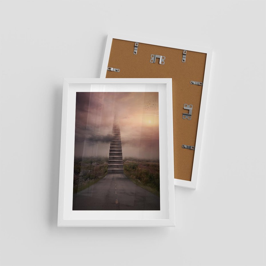 Plakat w ramie 30x40 - Wędrówka po malowniczej drodze - droga, schody - rama biała