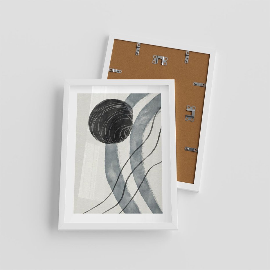 Plakat w ramie 30x40 - Abstrakcyjne Kształty w Szarościach - abstrakcja, akwarelowe plamy - rama biała