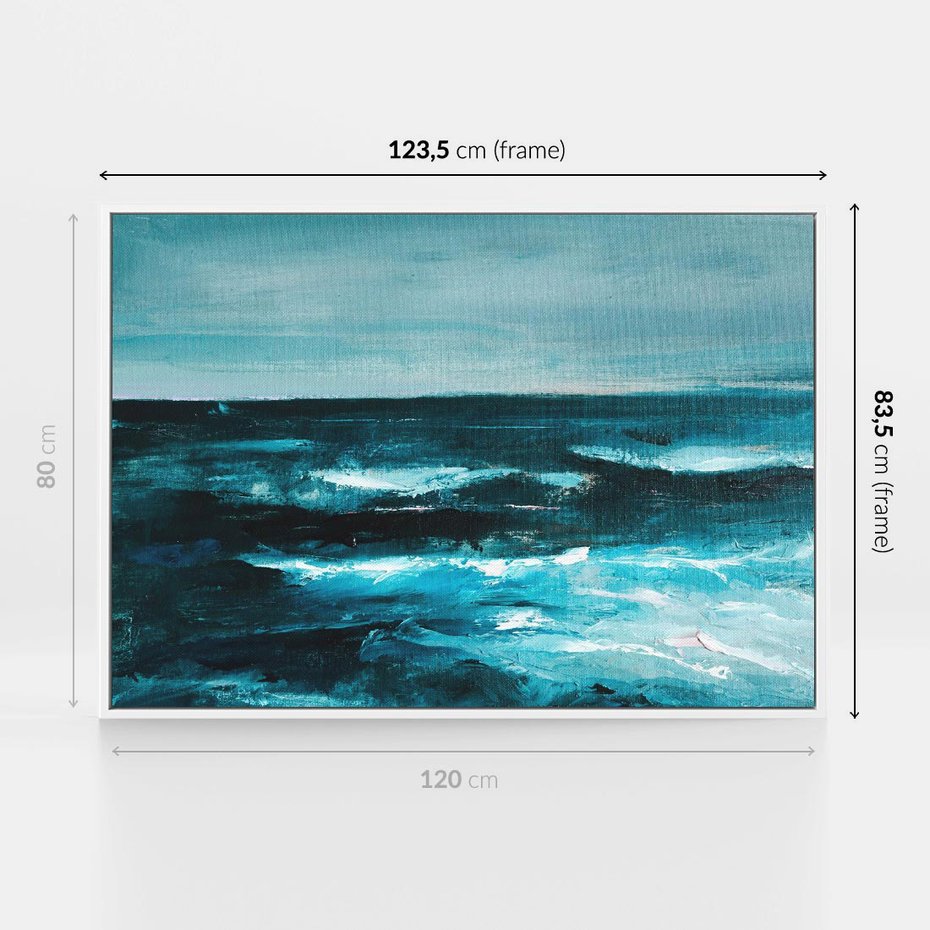 Obraz w ramie 120x80 - Burza Nad Granatowym Oceanem - piękny marynistyczny obraz olejny, wzburzone ciemne morze - rama biała