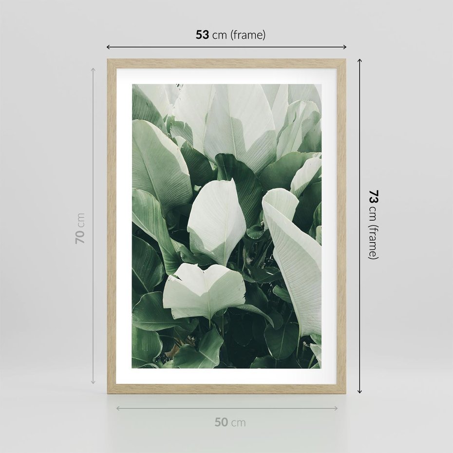 Plakat w ramie 50x70 - Zgaszona Uroda Natury - zielone liście, zgaszona zieleń - rama drewno