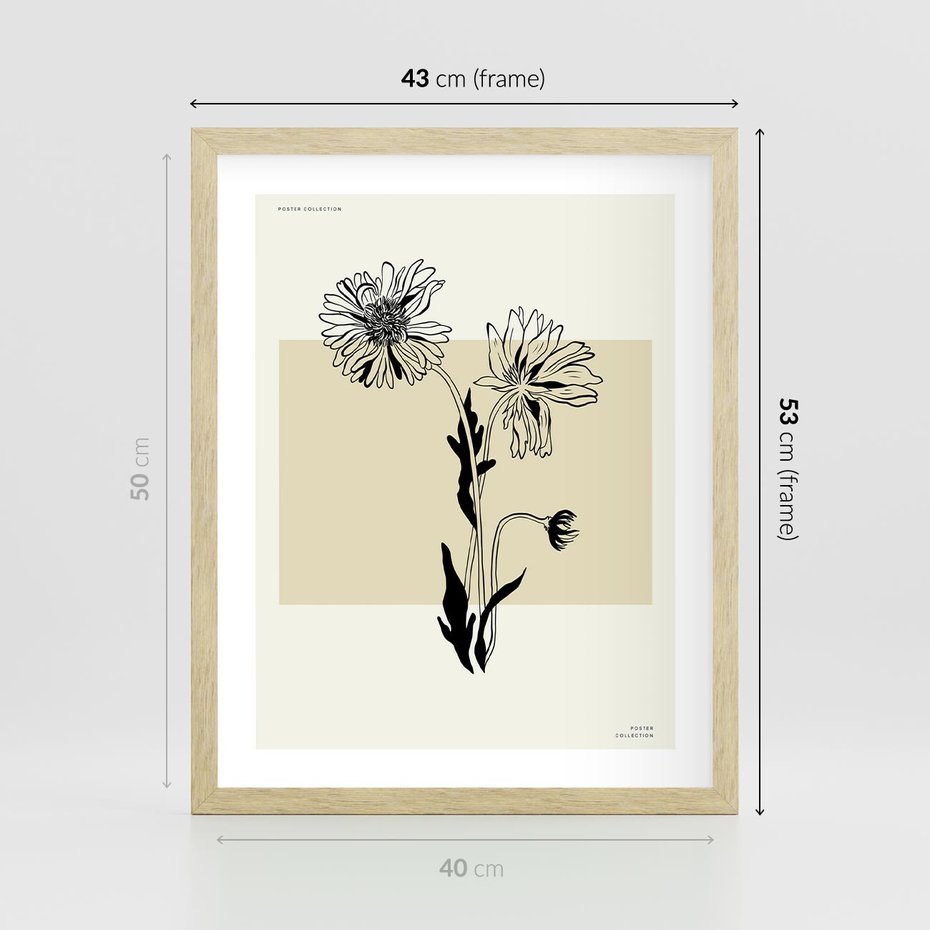 Plakat w ramie 40x50 - Kwiatowe Płótno - kwiaty, typografia - rama drewno