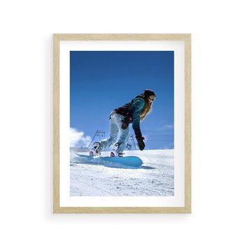 Plakat w ramie 40x50 - Snowboard na zimowych zboczach - snowboard, zima - rama drewno