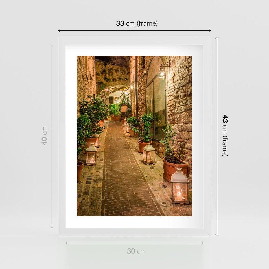 Plakat w ramie 30x40 - Perspektywa Uliczki Miejskiej - uliczka, perspektywa - rama biała
