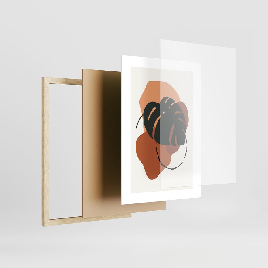 Zestaw obrazy w ramie 40x50 galeria - Monstera, boho, akwarela - rama drewno