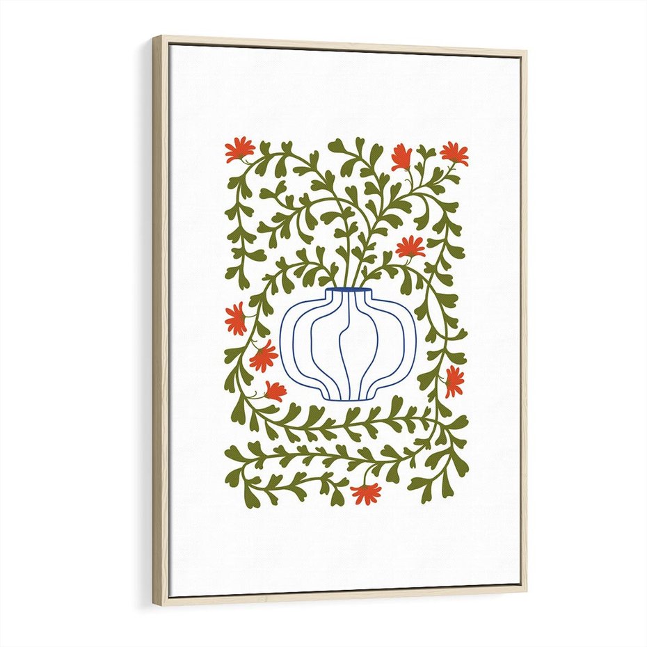 Obraz w ramie 70x100 - Wewnętrzne Fale - kwiaty w wazonie, minimalizm - rama drewno