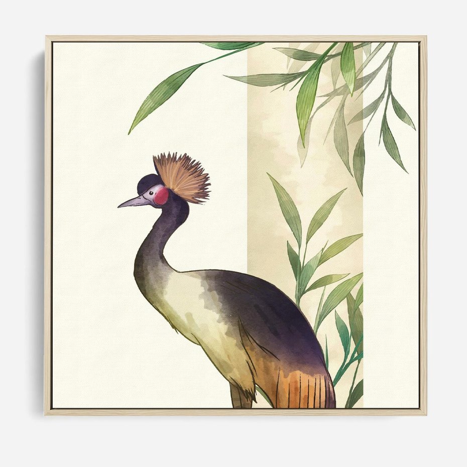 Obraz w ramie 50x50 - Kwiatowa Ekspresja - japońska sztuka, ptak - rama drewno