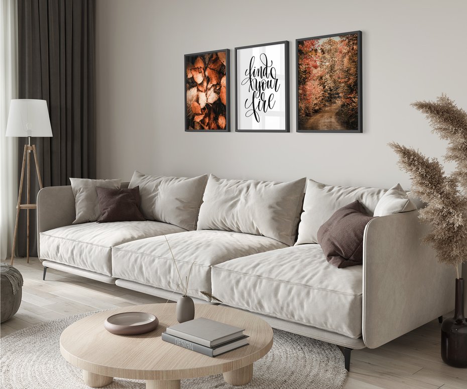 Zestaw obrazy w ramie 30x40 galeria - Jesień, typografia, napis - rama czarna