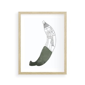 Plakat w ramie 50x70 - Rozkwitające Barwy Akwareli - minimalistyczny plakat, banan - rama drewno