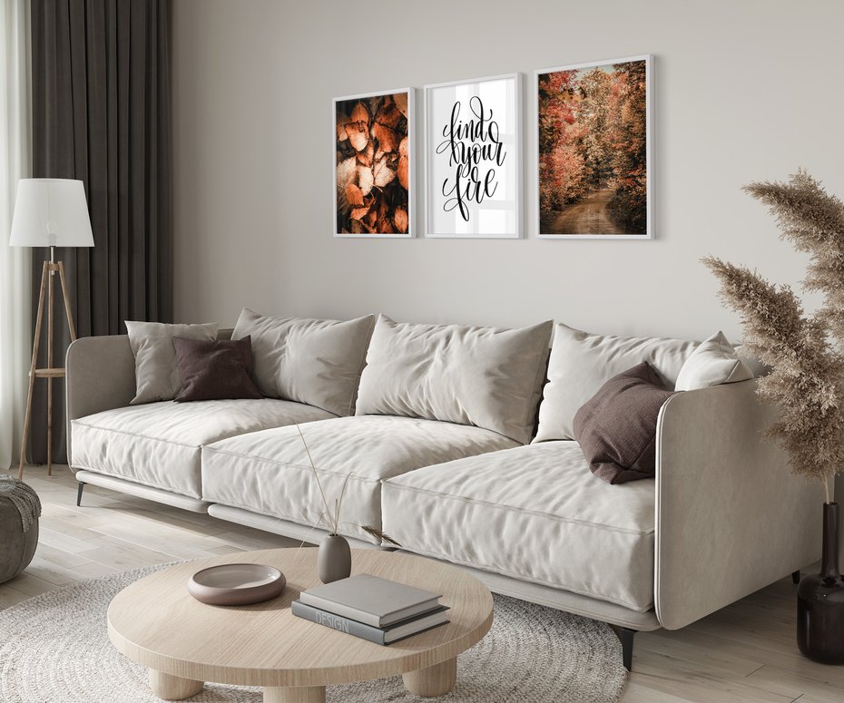 Zestaw obrazy w ramie 50x70 galeria - Jesień, typografia, napis - rama biała