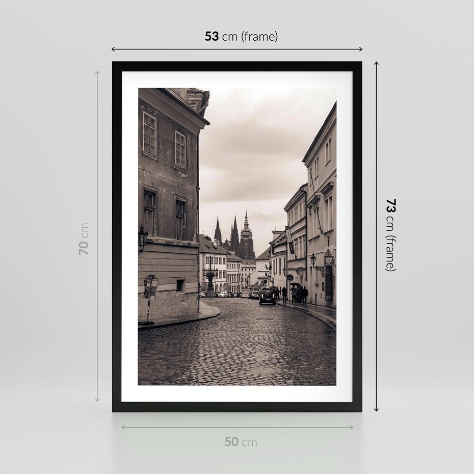 Plakat w ramie 50x70 - Przygoda Na Horyzoncie - uliczka, perspektywa - rama czarna