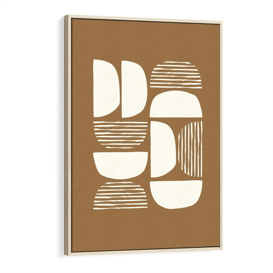 Obraz w ramie 70x100 - Wewnętrzne Spektrum - geometryczne boho kształty na brązowym, karmelowym tle - rama drewno