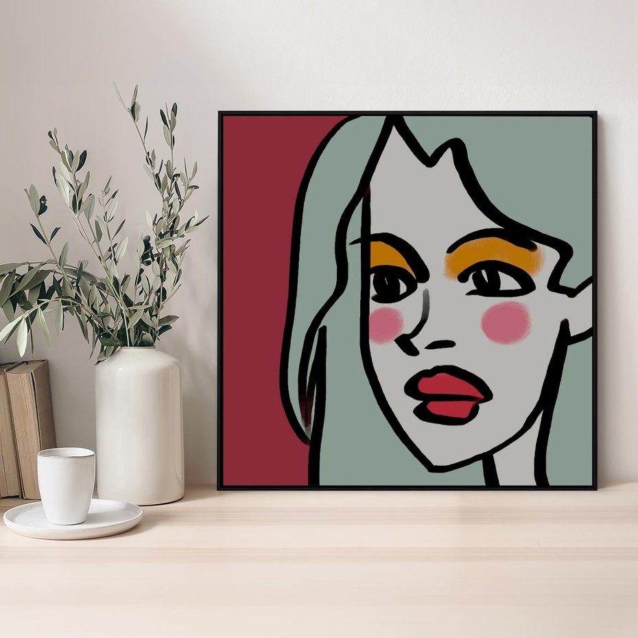 Obraz w ramie 50x50 - Ekspresja Linii - nowoczesny plakat, mocna linie - rama czarna