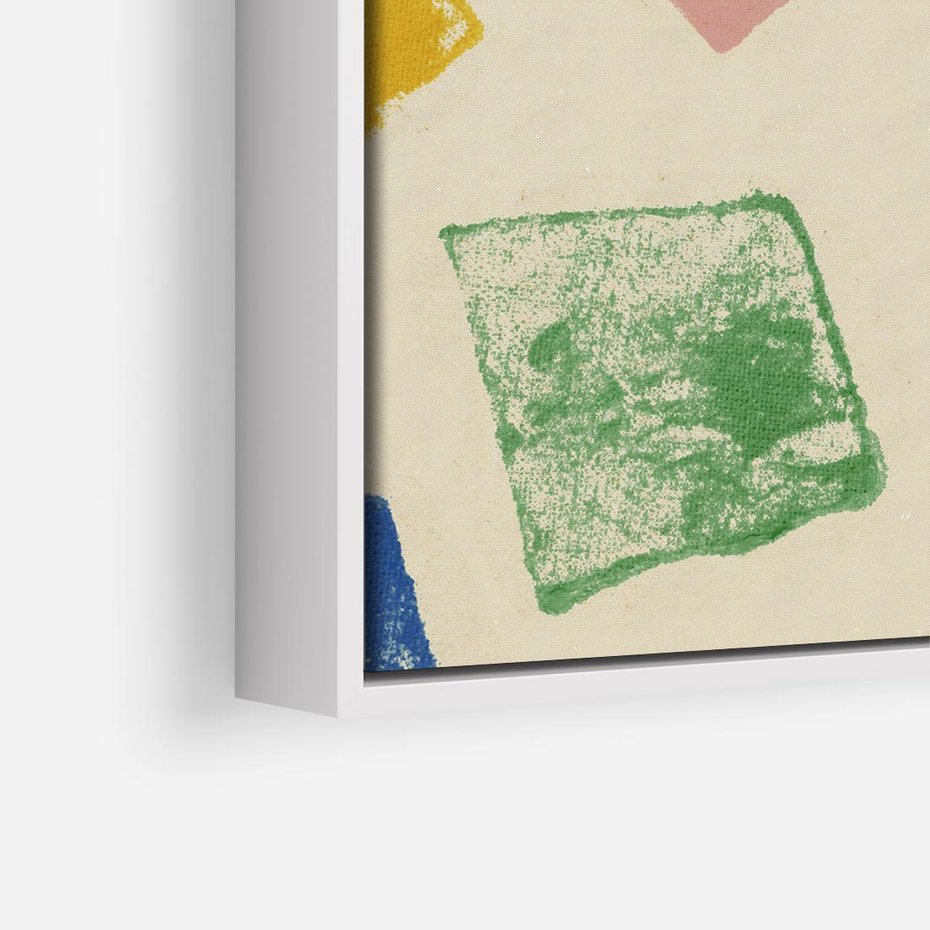 Obraz w ramie 50x50 - Tęczowe Rytmy - kolorowe tęczowe kwadraty, wesoły kolaż - rama biała