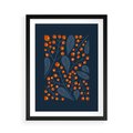 Plakat w ramie 50x70 - Symfonia liści i owoców - granatowe tło, pomarańczowe owoce jarzębiny - rama czarna