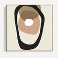 Obraz w ramie 50x50 - Intrygujące Zaskoczenia - beżowa abstrakcyjna kompozycja, czarny akcent - rama drewno