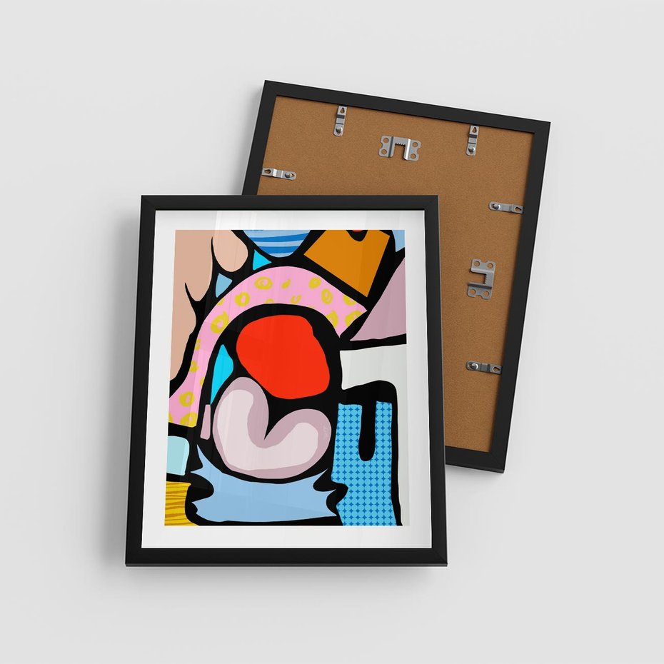 Plakat w ramie 40x50 - Czarny Komiks - abstrakcyjne formy, komiksowy styl - rama czarna